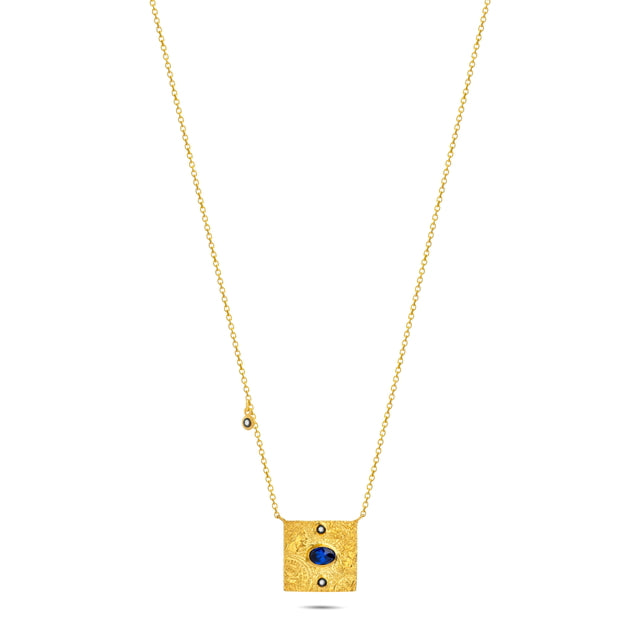 14ct Gold Emeron Necklace - Natural Sapphire-Coloured Stone