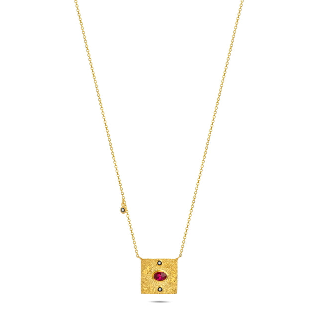 14ct Gold Emeron Necklace - Natural Ruby-Coloured Stone