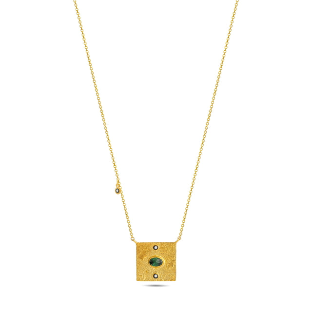 14ct Gold Emeron Necklace - Natural Emerald-Coloured Stone