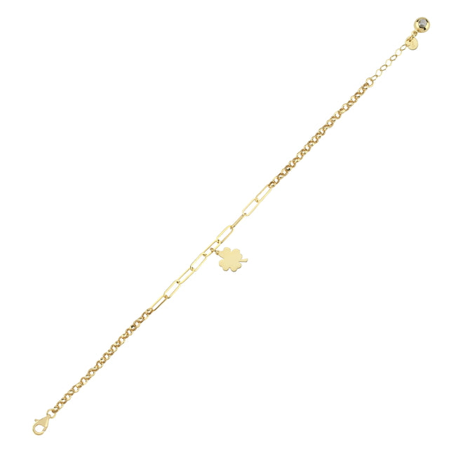 14ct Paperclip Design Clover Gold Bracelet