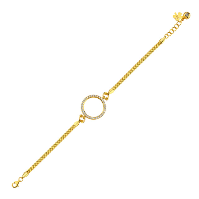 14ct Herringbone Chain Stone Set Frame Gold Bracelet