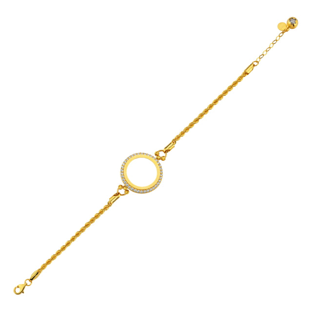14ct Rope Chain Stone Set Frame Gold Bracelet