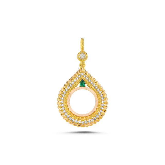 14ct Green Stone Set Frame Gold Pendant (Chain Not Included)