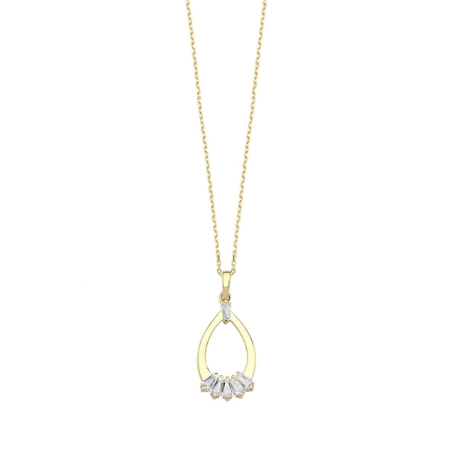 14ct Baguette Stone Set Damla Gold Necklace