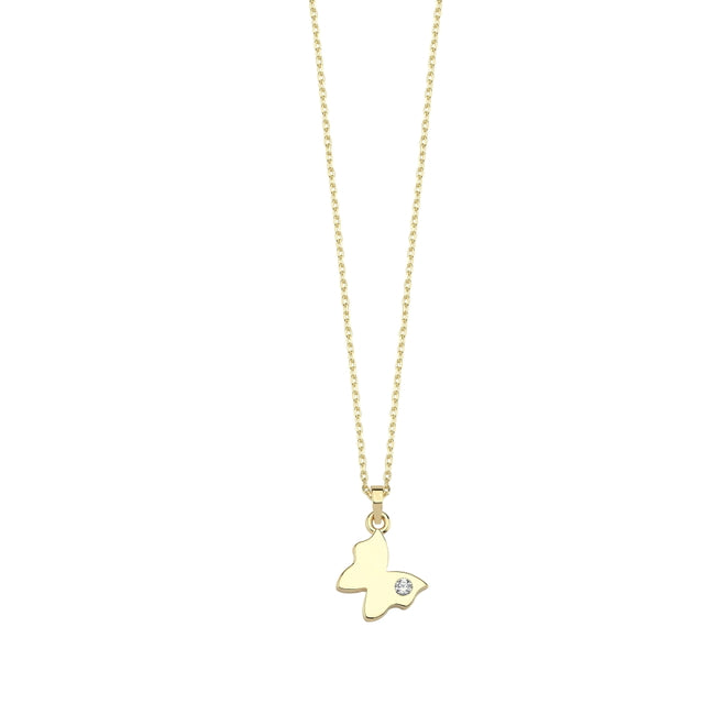 14ct Stone Set Kelebek Figurlu Gold Necklace