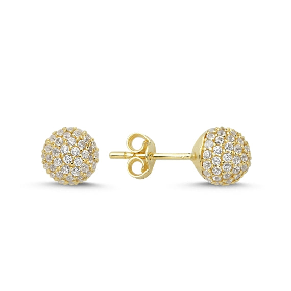 14ct Stone Set Design Ball Stud Gold Earrings