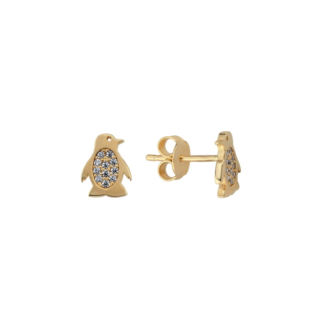 14ct Penguen Figurlu Gold Earrings