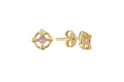 14ct Rose Stone Set Aster Design Gold Earrings