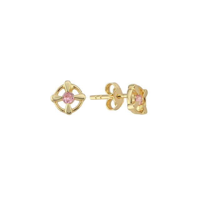 14ct Rose Stone Set Aster Design Gold Earrings
