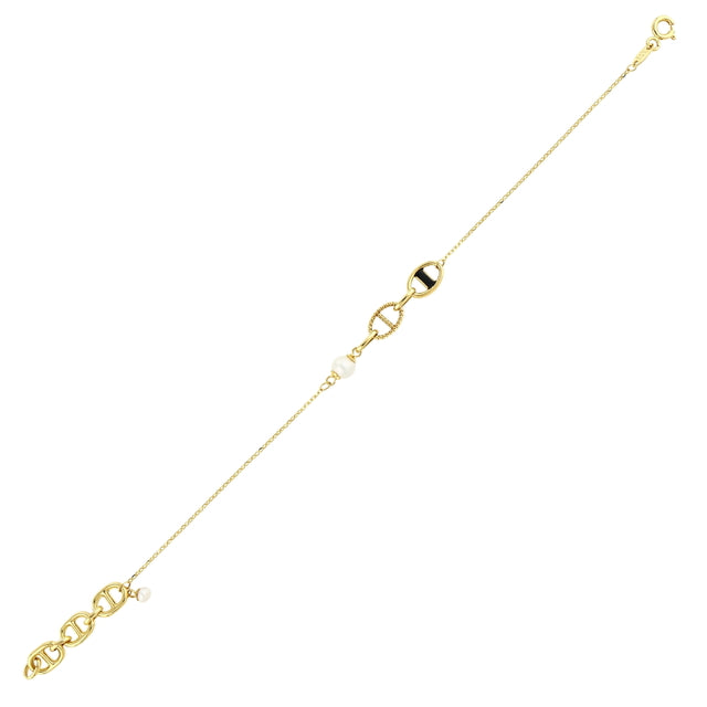 14ct Enamel Pearl Design Gold Bracelet