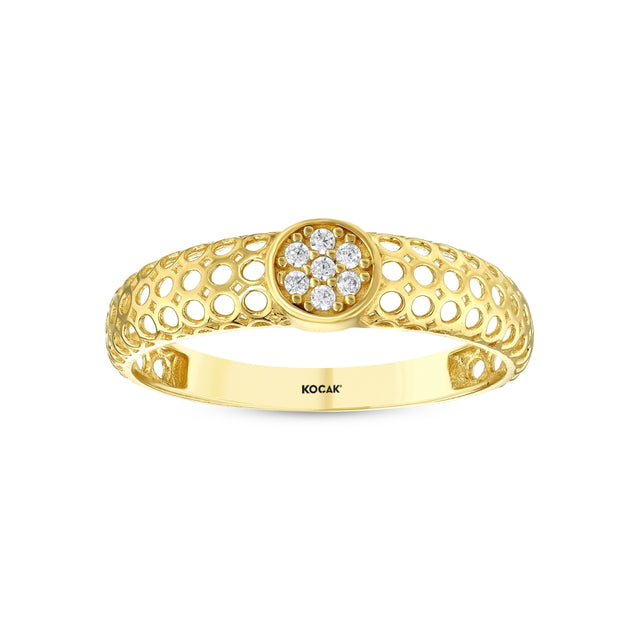 14ct Rete Design Stone Set Gold Ring