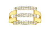 14ct Triple Ribbed Design Stone Set Gold Ring