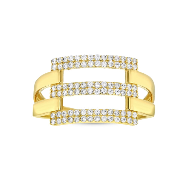 14ct Triple Ribbed Design Stone Set Gold Ring