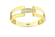 14ct Ribbed Design Stone Set Gold Ring