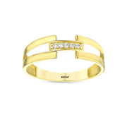 14ct Ribbed Design Stone Set Gold Ring