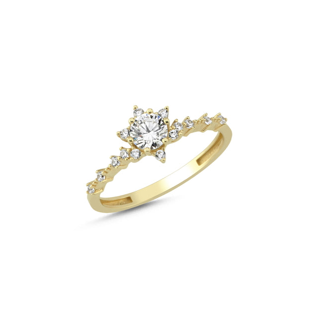 Lotus Stone Set Solitaire Yellow Gold Ring