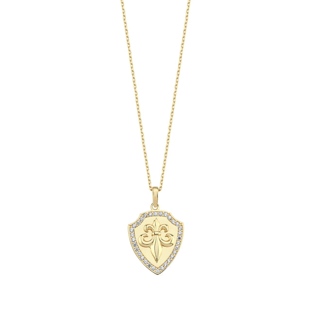 14ct Stone Set Emblem Design Gold Necklace