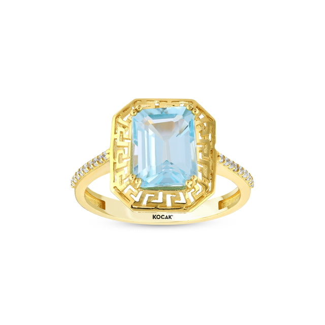 14ct Blue Stone Set Design Gold Ring