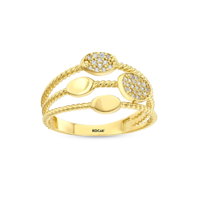 14ct Three Row Punto Design Gold Ring