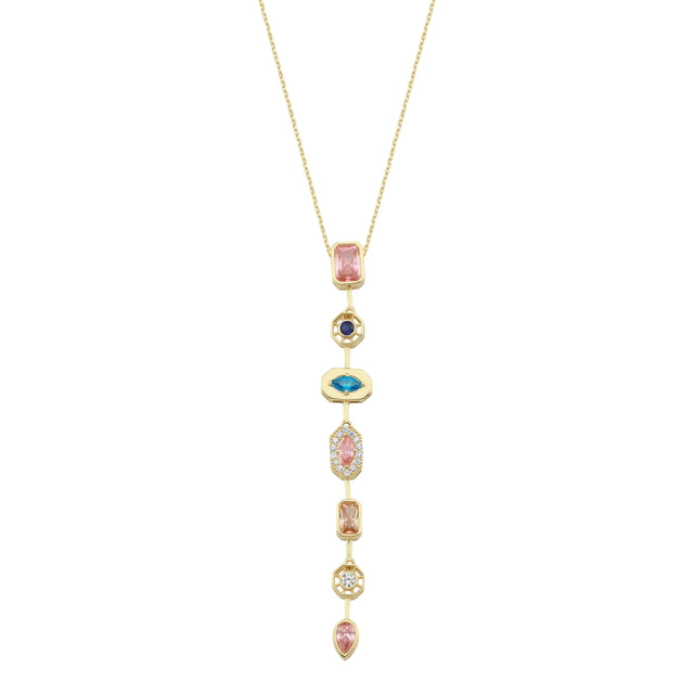 14ct 7 Element Design Multicolour Stone Set Gold Necklace