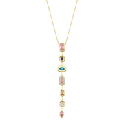 14ct 7 Element Design Multicolour Stone Set Gold Necklace