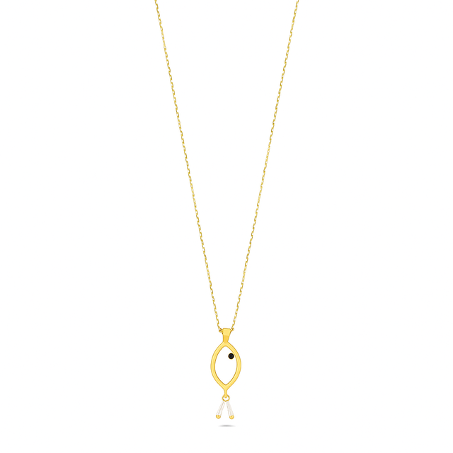14ct Baguette Stone Set Fish Gold Necklace