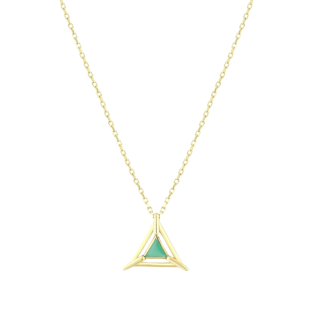 14ct Yesil Enamel Ucgen Design Gold Necklace