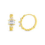 Load image into Gallery viewer, 14ct Baguette Stone Set Hoop Gold Earrings