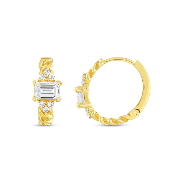 14ct Baguette Stone Set Hoop Gold Earrings