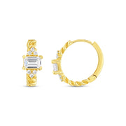 14ct Baguette Stone Set Hoop Gold Earrings