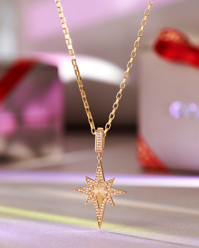 14ct Stone Set Design North Star Gold Pendant (Chain Not Included)