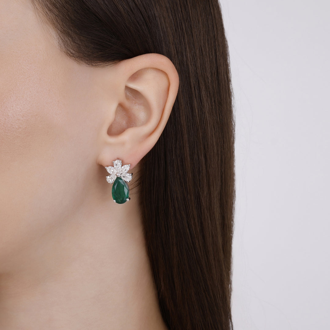 7.88 Karat Emerald Diamond Earrings