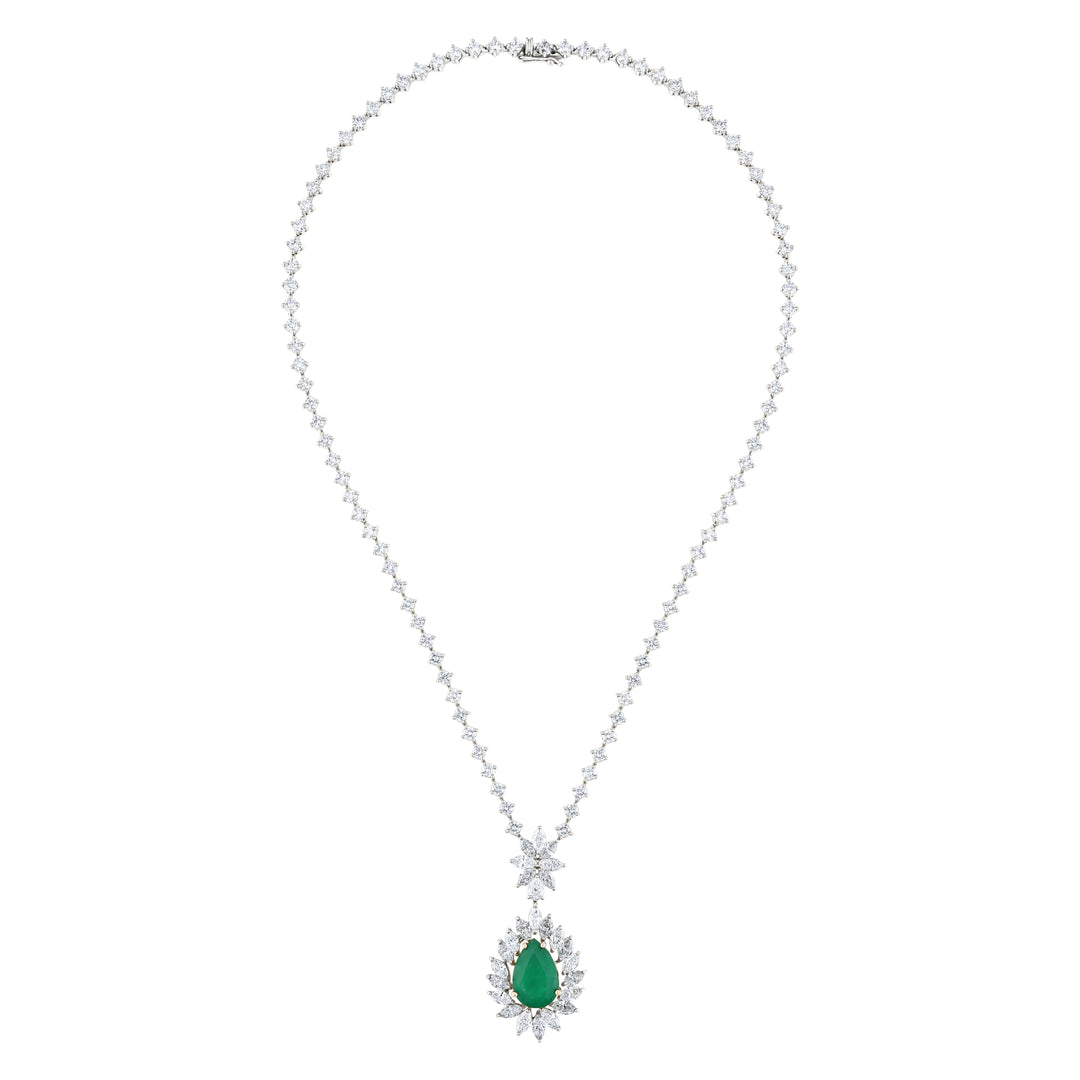 16.02 Karat Emerald Diamond Halo Necklace