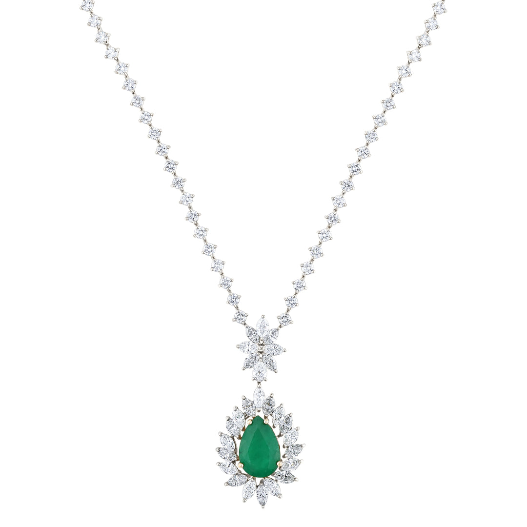 16.02 Karat Emerald Diamond Halo Necklace