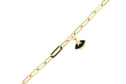 14ct Black Enamel Motif Paperclip Design Gold Bracelet