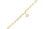 14ct White Enamel Motif Paperclip Design Gold Bracelet