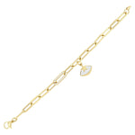 Load image into Gallery viewer, 14ct White Enamel Motif Paperclip Design Gold Bracelet