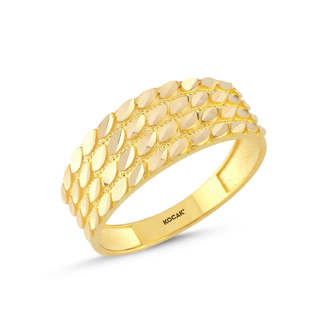 14ct Four Row Textured Design Gold Ring