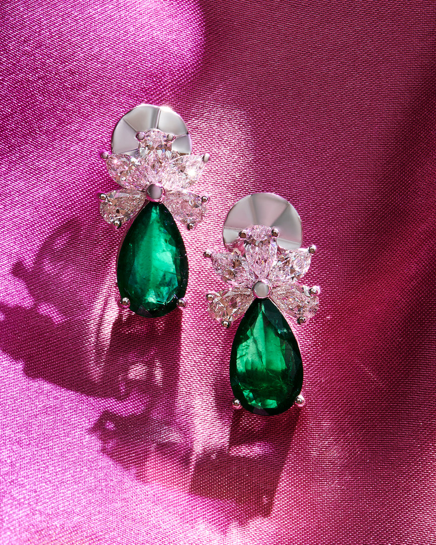 7.88 Karat Emerald Diamond Earrings