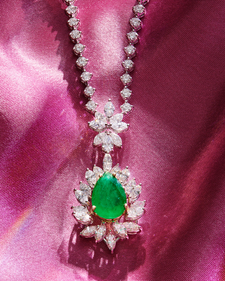 16.02 Karat Emerald Diamond Halo Necklace
