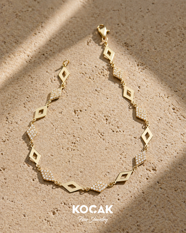 14ct Stone Set Design Prism Gold Bracelet