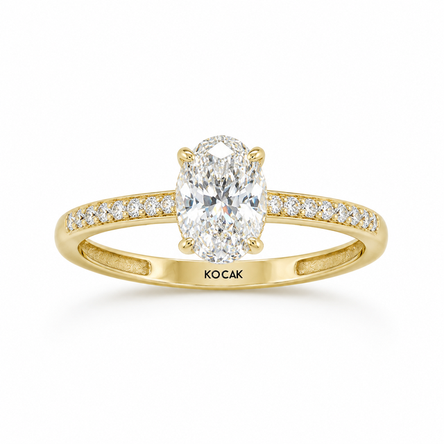 Oval Stone Set Solitaire Gold Ring