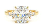 Kushon Cut Side Stone Set Solitaire Gold Ring
