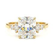 Kushon Cut Side Stone Set Solitaire Gold Ring