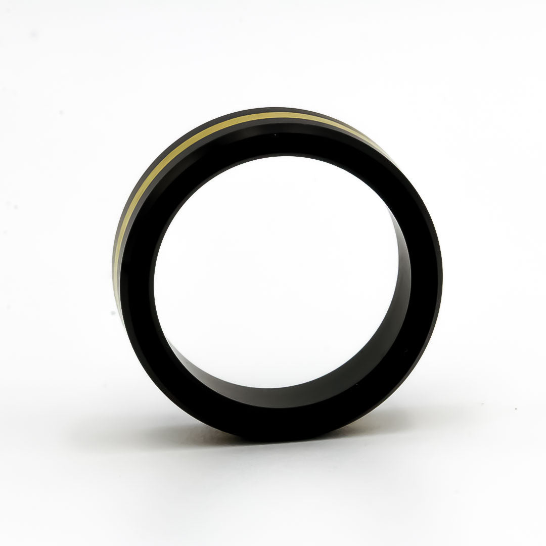 Black Diamond - Men’s Ring 8mm - 24k Yellow Gold Inlay - ARES - Elysium Black Diamond