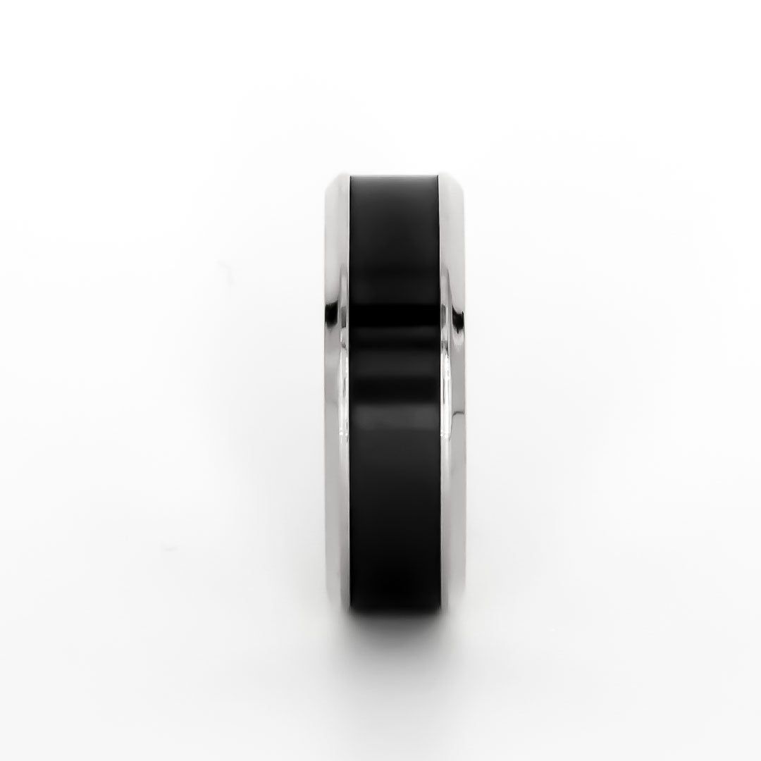 Black Diamond - Men’s Ring 8mm - 14K White Gold w/ Black Diamond Inlay - IMPERIUM - Elysium Black Diamond