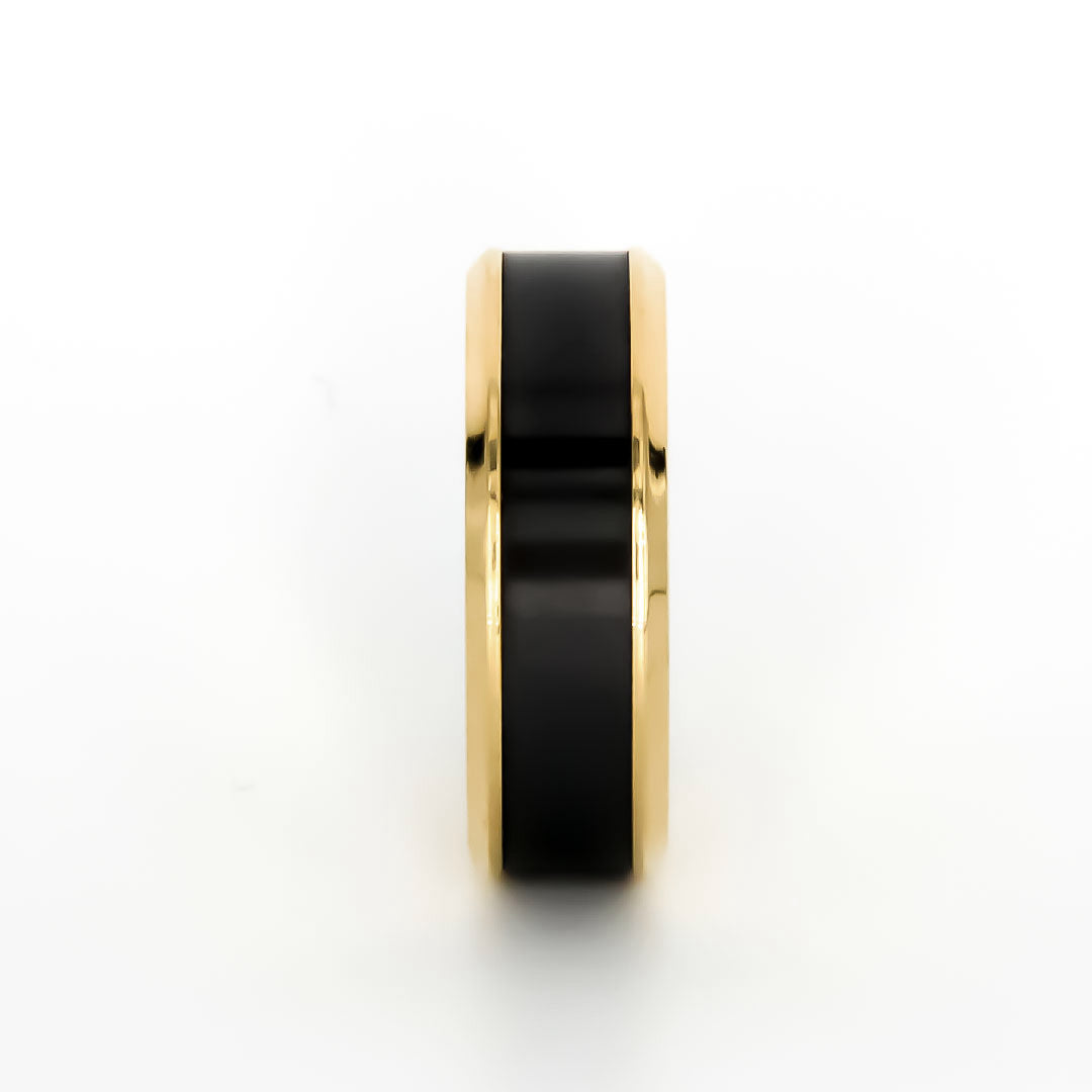Black Diamond - Men’s Ring 8mm - 18K Yellow Gold w/ Black Diamond Inlay - IMPERIUM - Elysium Black Diamond