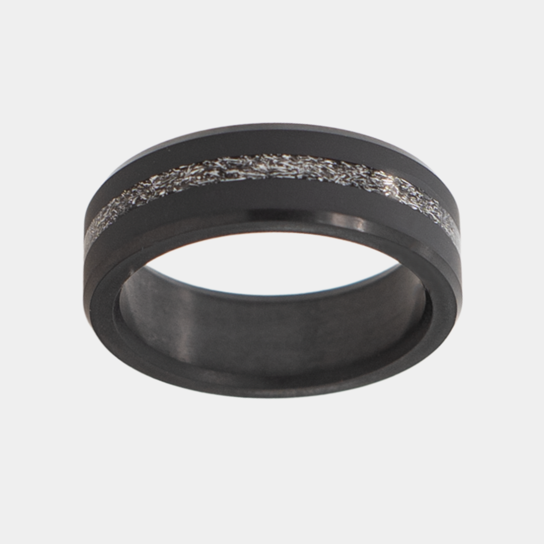 Black Diamond - Men’s Ring 8mm - Authentic Muonionalausta Meteorite Inlay - ARES - Elysium Black Diamond