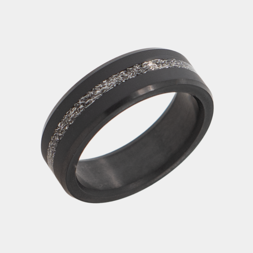 Black Diamond - Men’s Ring 8mm - Authentic Muonionalausta Meteorite Inlay - ARES - Elysium Black Diamond