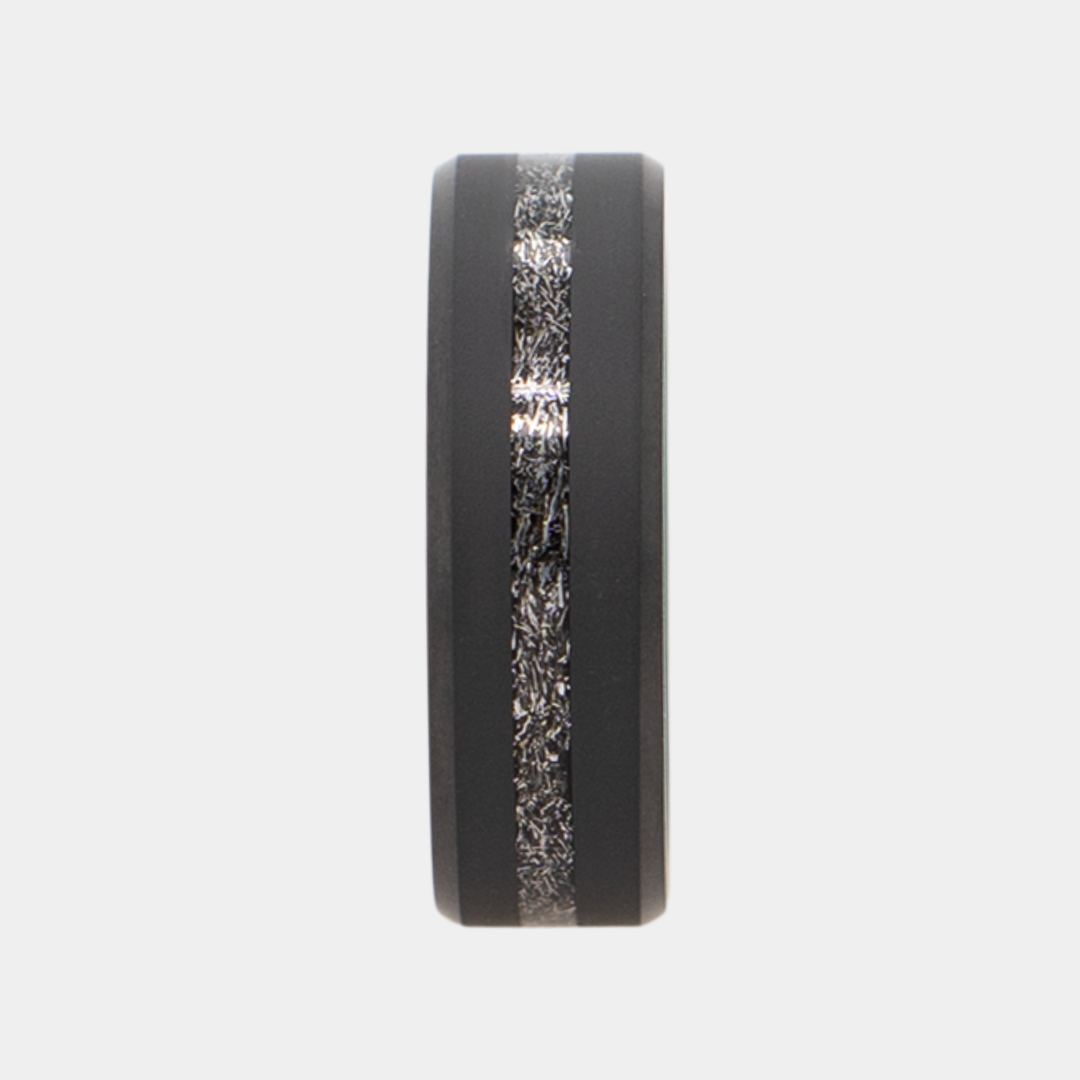 Black Diamond - Men’s Ring 8mm - Authentic Muonionalausta Meteorite Inlay - ARES - Elysium Black Diamond